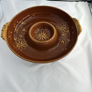 1990's Vintage Williams Sonoma Brown Ceramic Chip and Dip Bowl